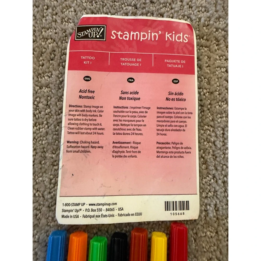 Stampin Up Kids Temporary Body Markers Tattoo‎ Kit 1 & 2 12 Colors Plus Stencils